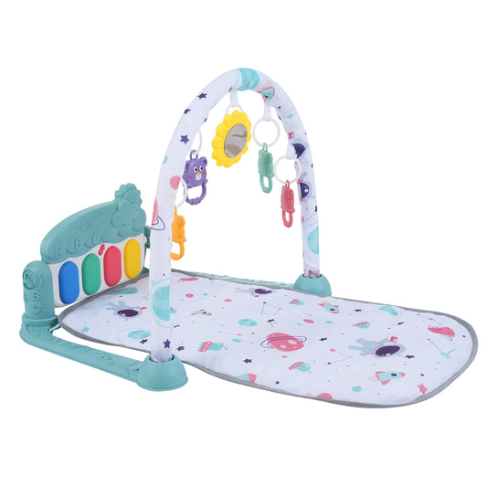 Baby Play Mat With Piano Keyboard &amp; Deatchable Hanging Toys, Kick And Play Musical Activity Gym, Tummy Time Crawling Mat For Infants 0-12 Months, 4 Colorful Hanging Toys And Sun Flower Mirror